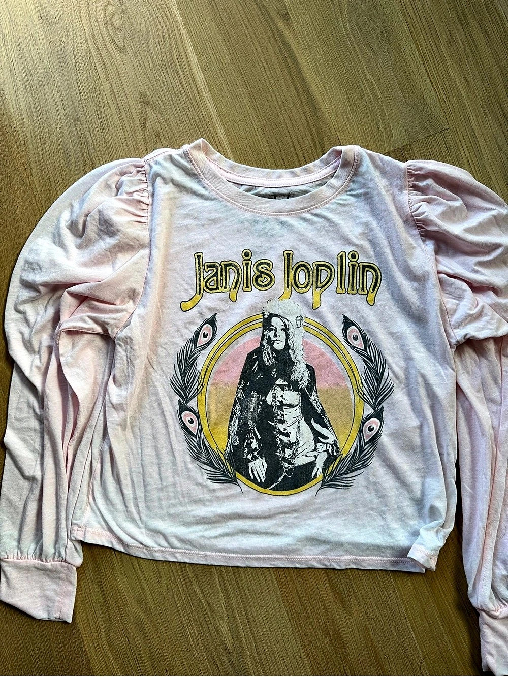 Recycled Karma Janis Joplin Puff Sleeve Tee Pink Small